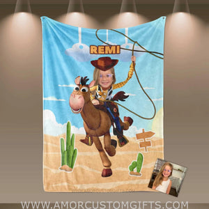 Blankets Personalized Toy Story Cowboy 4 Girl Photo Blanket | Custom Face & Name Blanket For Girls