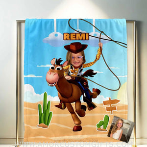 Blankets Personalized Toy Story Cowboy 4 Girl Photo Blanket | Custom Face & Name Blanket For Girls