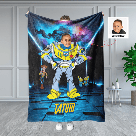 Blankets Personalized Toy Story Light Year Galaxy Space Blanket | Custom Face & Name Boy Blanket