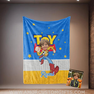 Blankets Personalized Toy Story Woody 5 Photo Blanket | Custom Face & Name Boy Photo Blanket