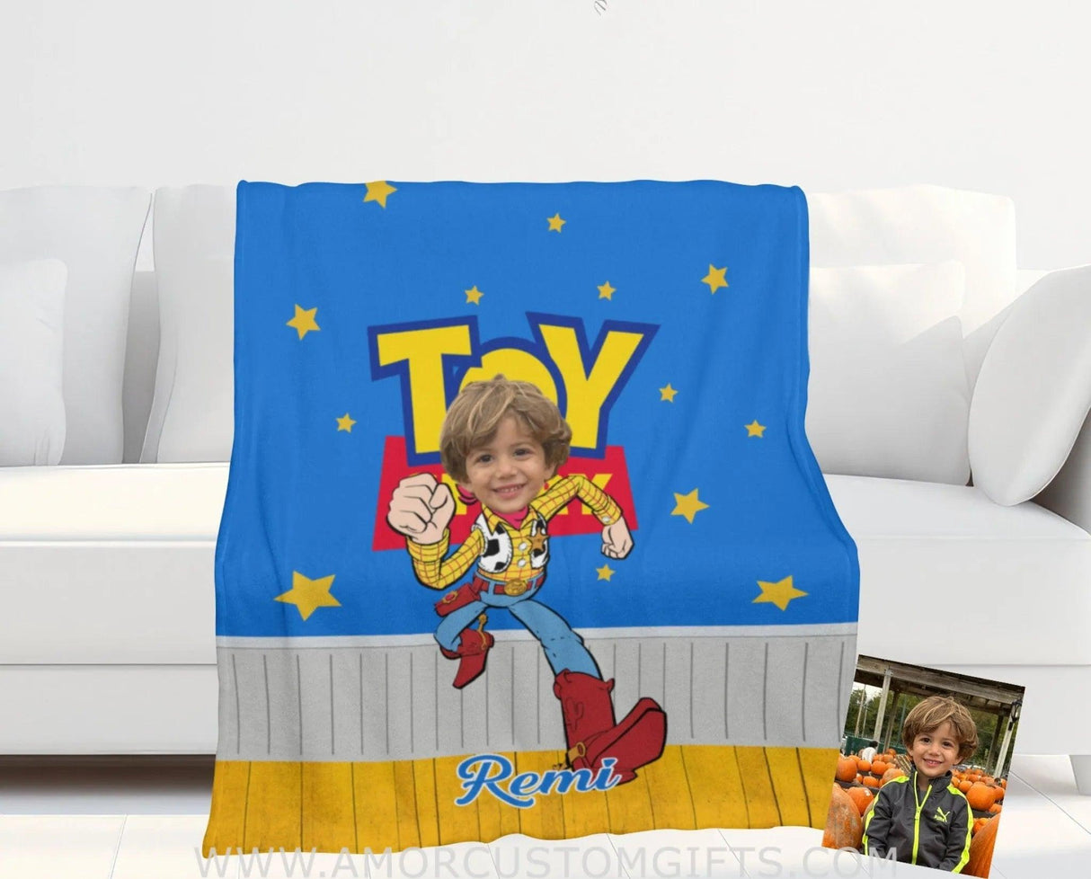 Blankets Personalized Toy Story Woody 5 Photo Blanket | Custom Face & Name Boy Photo Blanket