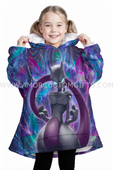 Personalized Trippy Cosmic Mewtwo PK Snug Oversized Wearable Hoodie Blanket-Hoodie Blanket-Amor Custom Gifts