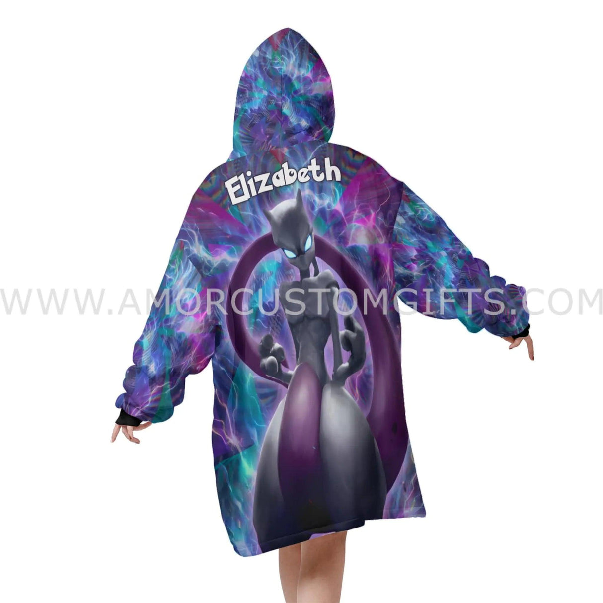 Personalized Trippy Cosmic Mewtwo PK Snug Oversized Wearable Hoodie Blanket-Hoodie Blanket-Amor Custom Gifts