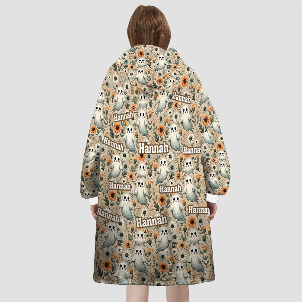 Personalized Trippy Ghost Embroidery Ghosts Halloween Snug Oversized Wearable Hoodie Blanket-Hoodie Blanket-Amor Custom Gifts