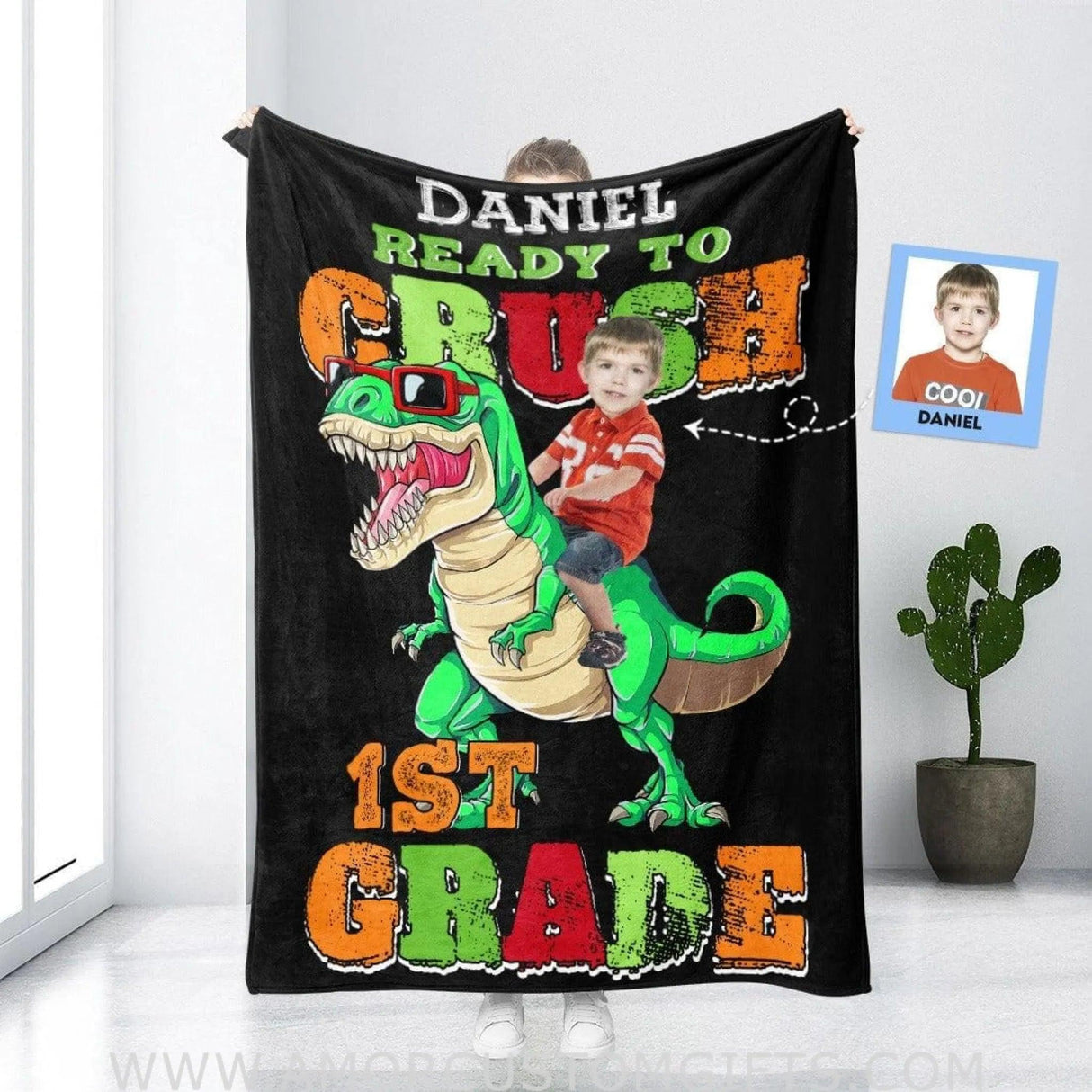 Blankets Personalized Truck School Blanket | Custom Face & Name School Boy Blanket