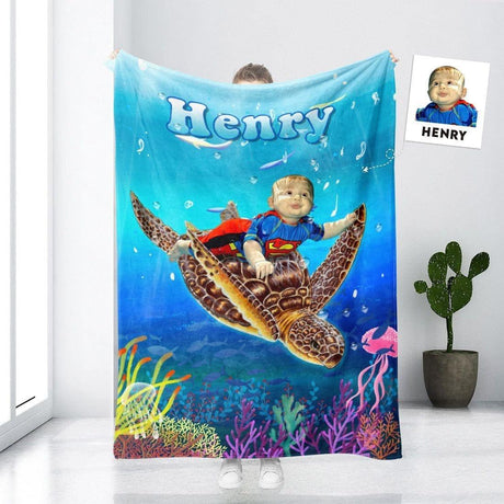 Blankets Personalized Under The Sea Boy Turtle Blanket | Custom Boy Turtle Blanket,  Customized Blanket