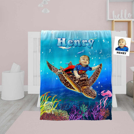 Blankets Personalized Under The Sea Boy Turtle Blanket | Custom Boy Turtle Blanket,  Customized Blanket