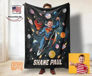 Blankets Personalized Universe Superhero Blanket, Custom Face & Name Universe Superhero Blanket