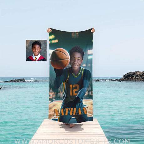 Personalized Nba Utah Basketball Boy Jazz Photo Beach Towel | Customized Theme Pool Towels