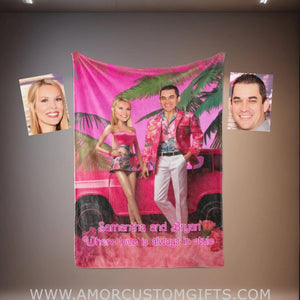 Blankets Personalized Valentine Couple Photo Blanket | Customize Fashion Dolls Barbee Ken Blanket