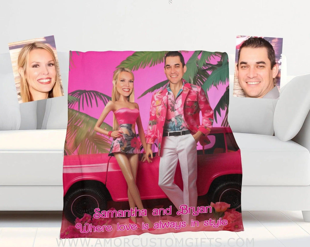 Blankets Personalized Valentine Couple Photo Blanket | Customize Fashion Dolls Barbee Ken Blanket