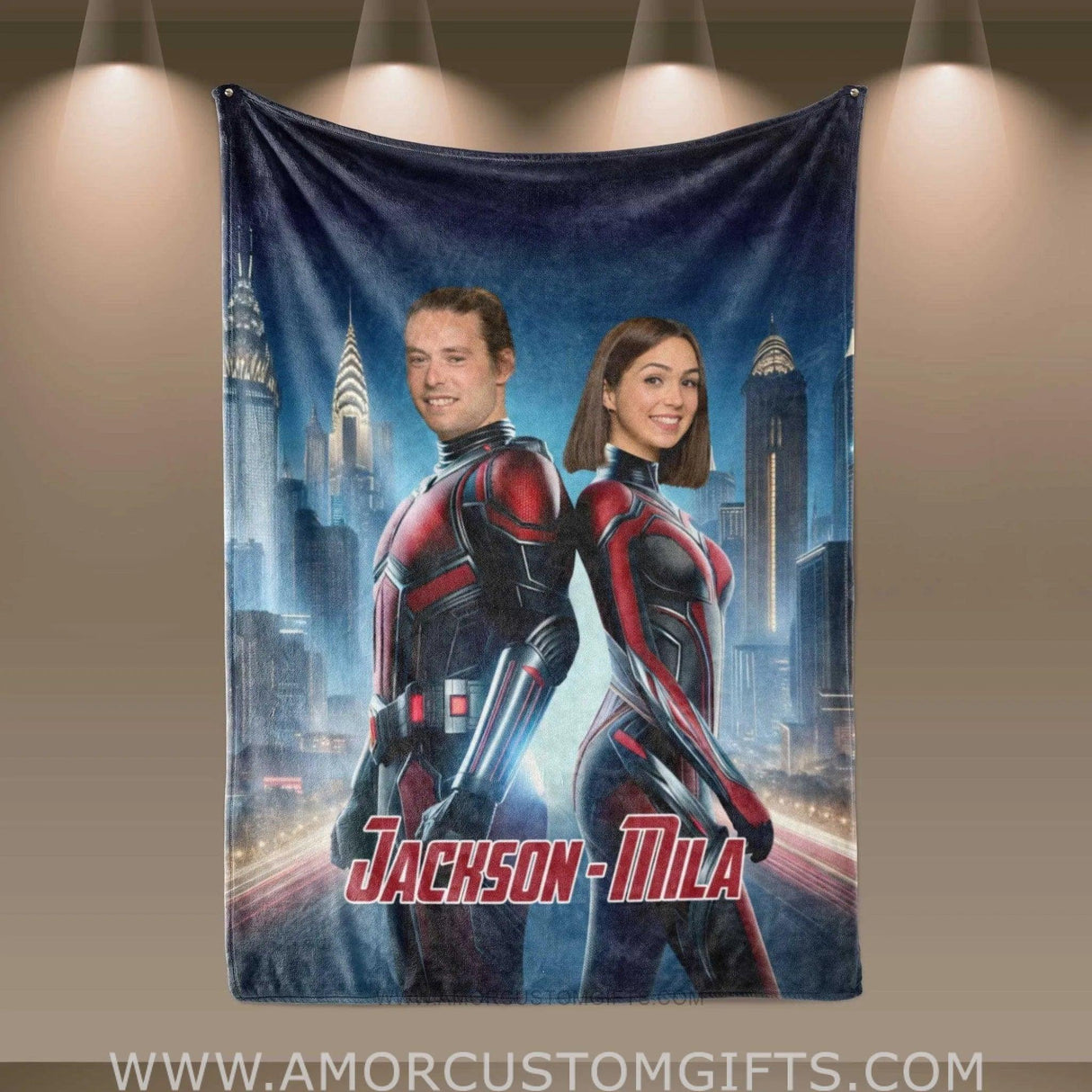 Blankets Personalized Valentine Day's Antman Couple Blanket | Custom Face & Name Couple Blanket