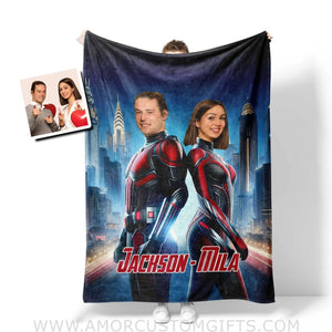 Blankets Personalized Valentine Day's Antman Couple Blanket | Custom Face & Name Couple Blanket