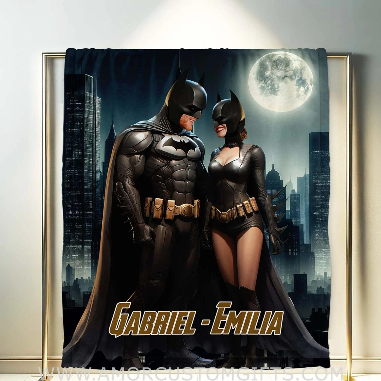 Blankets Personalized Valentine Day's Batman Batgirl Blanket | Custom Face & Name Couple Blanket