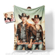 Blankets Personalized Valentine Day's Cowboy Couple At Love Farm Blanket | Custom Face & Name Couple Blanket