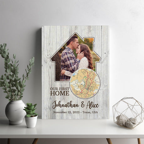 Posters, Prints, & Visual Artwork Personalized Valentine First Home Location - Custom Photo & Name Poster Canvas Print