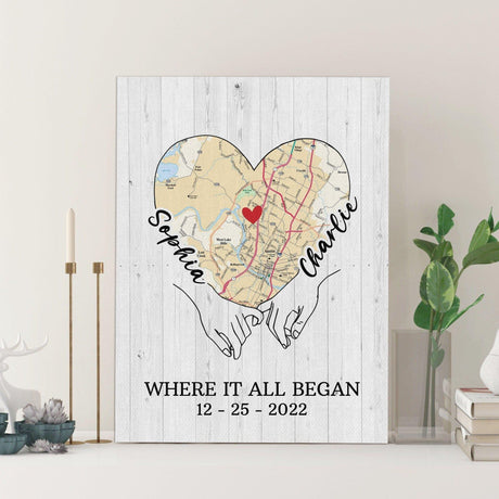 Posters, Prints, & Visual Artwork Personalized Valentine Map Location - Custom Map & Name Poster Canvas Print