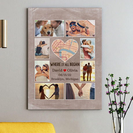 Posters, Prints, & Visual Artwork Personalized Valentine Map Location - Custom Photo & Name Poster Canvas Print