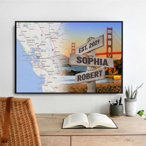 Posters, Prints, & Visual Artwork Personalized Valentine Map Location - Custom Photo & Name Poster Canvas Print