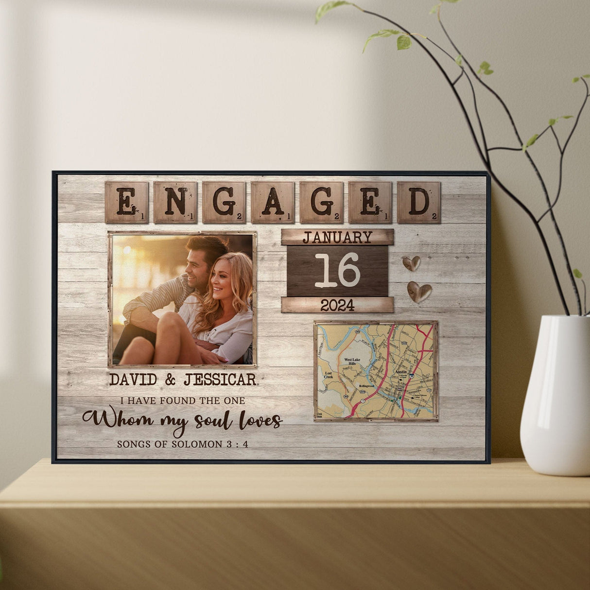 Posters, Prints, & Visual Artwork Personalized Valentine Map Location - Custom Photo & Name Poster Canvas Print