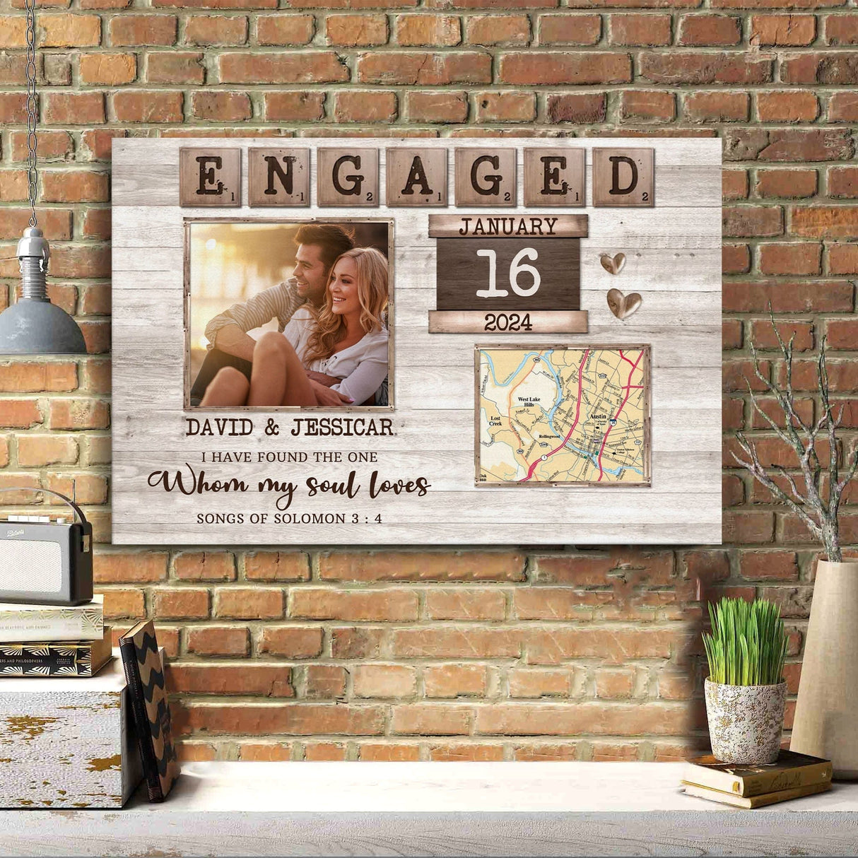 Posters, Prints, & Visual Artwork Personalized Valentine Map Location - Custom Photo & Name Poster Canvas Print