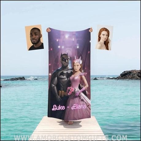 Towels Personalized Valentine's Day Batman Barbie Inspired 3 Beach Towel | Customized Superhero Theme Pool Towel