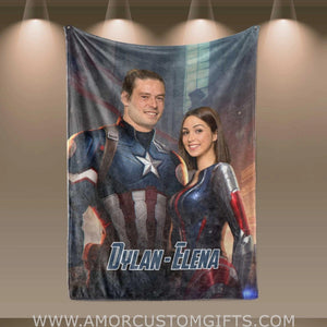 Blankets Personalized Valentine's Day Captain America Couple After Battle Blanket | Custom Face & Name Couple Blanket