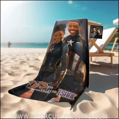 Towels Personalized Valentine's Day Captain America Couple Beach Towel | Customized Superhero Theme Pool Towel