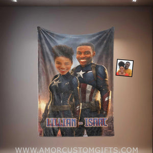 Blankets Personalized Valentine's Day Captain America Couple Blanket | Custom Face & Name Couple Blanket