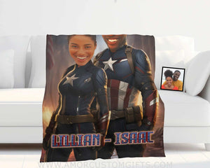 Blankets Personalized Valentine's Day Captain America Couple Blanket | Custom Face & Name Couple Blanket