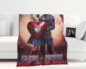 Blankets Personalized Valentine's Day Captain America Couple Love Moon Blanket | Custom Face & Name Couple Blanket