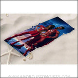 Towels Personalized Valentine's Day Red Superhero Flash Couple In Vivid City Beach Towel | Customized Superhero Theme Pool Towel