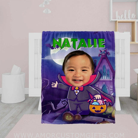 Blankets Personalized Vampire Girl Halloween Blanket | Custom Girl Blanket