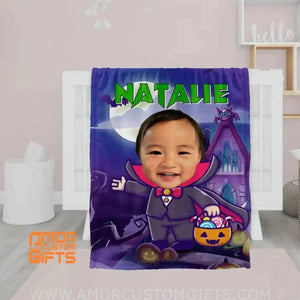 Blankets Personalized Vampire Girl Halloween Blanket | Custom Face & Name Girl Blanket