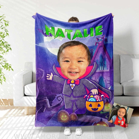 Blankets Personalized Vampire Girl Halloween Blanket | Custom Girl Blanket