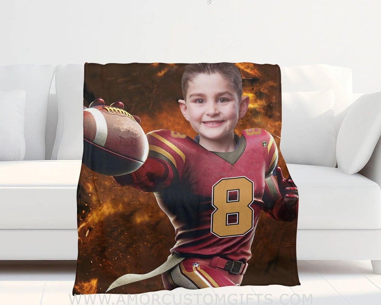 Blankets Personalized Washington Football Boy Commanders Photo Blanket | Custom Name & Face Boy Blanket