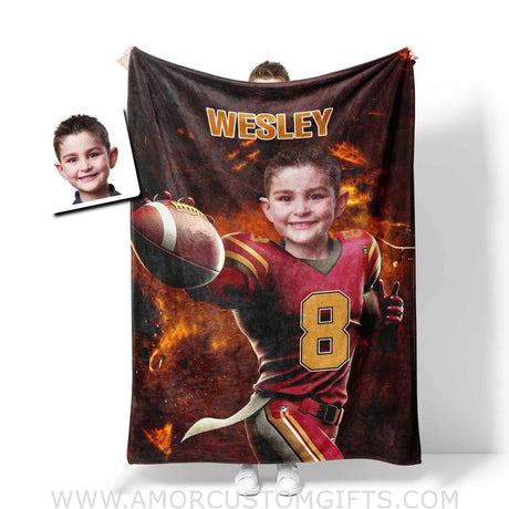 Blankets Personalized Washington Football Boy Commanders Photo Blanket | Custom Name & Face Boy Blanket