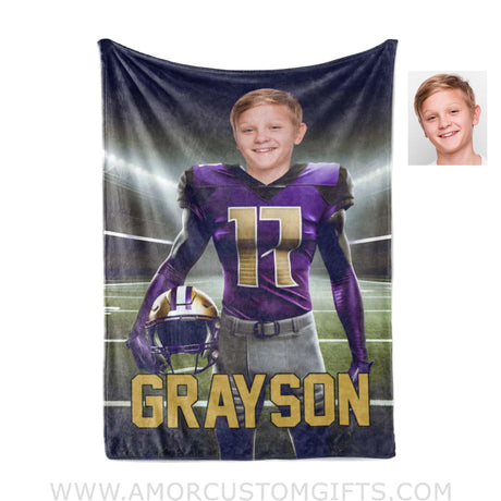 Blankets Personalized NCAA Washington Hockey Boy Huskies Photo Blanket | Custom Name & Face Boy Blanket