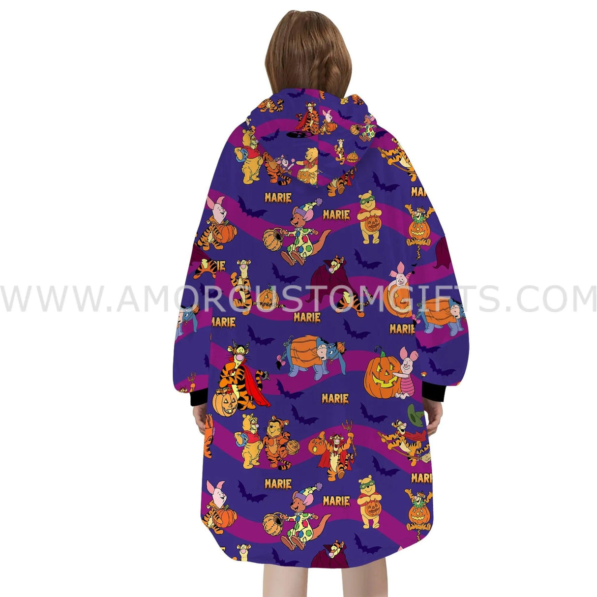 Personalized Winnie the Pooh Halloween Snug Oversized Wearable Hoodie Blanket-Hoodie Blanket-Amor Custom Gifts