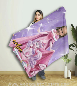 Blankets Personalized Winter Princess Aurora Blanket | Custom Name & Face Girl Princess Blanket