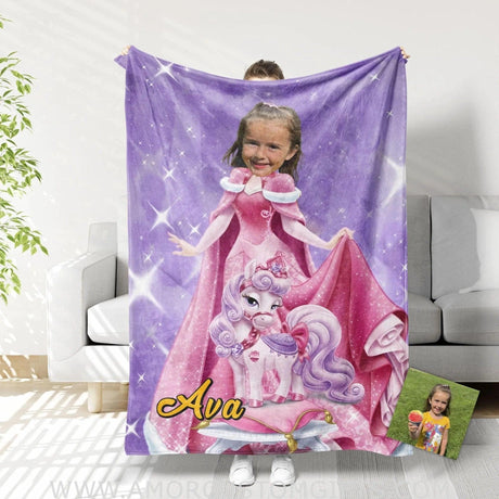 Blankets Personalized Winter Princess Aurora Blanket | Custom Name & Face Girl Princess Blanket