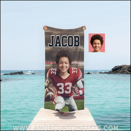 Towels Personalized NCAA Wisconsin Football Boy Badgers Photo Beach Towel