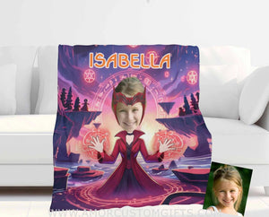 Blankets Personalized Witch Girl Wanda 2 Photo Blanket | Custom Face & Name Blanket For Girls