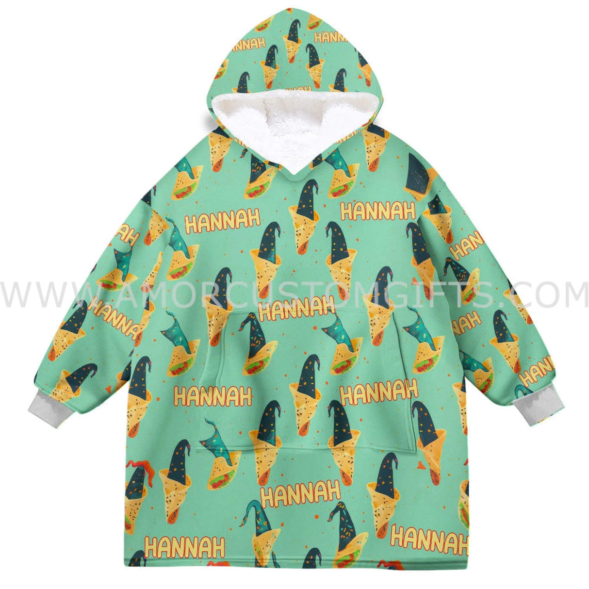 Personalized Wizard Burritos Mint Snug Oversized Wearable Hoodie Blanket-Hoodie Blanket-Amor Custom Gifts