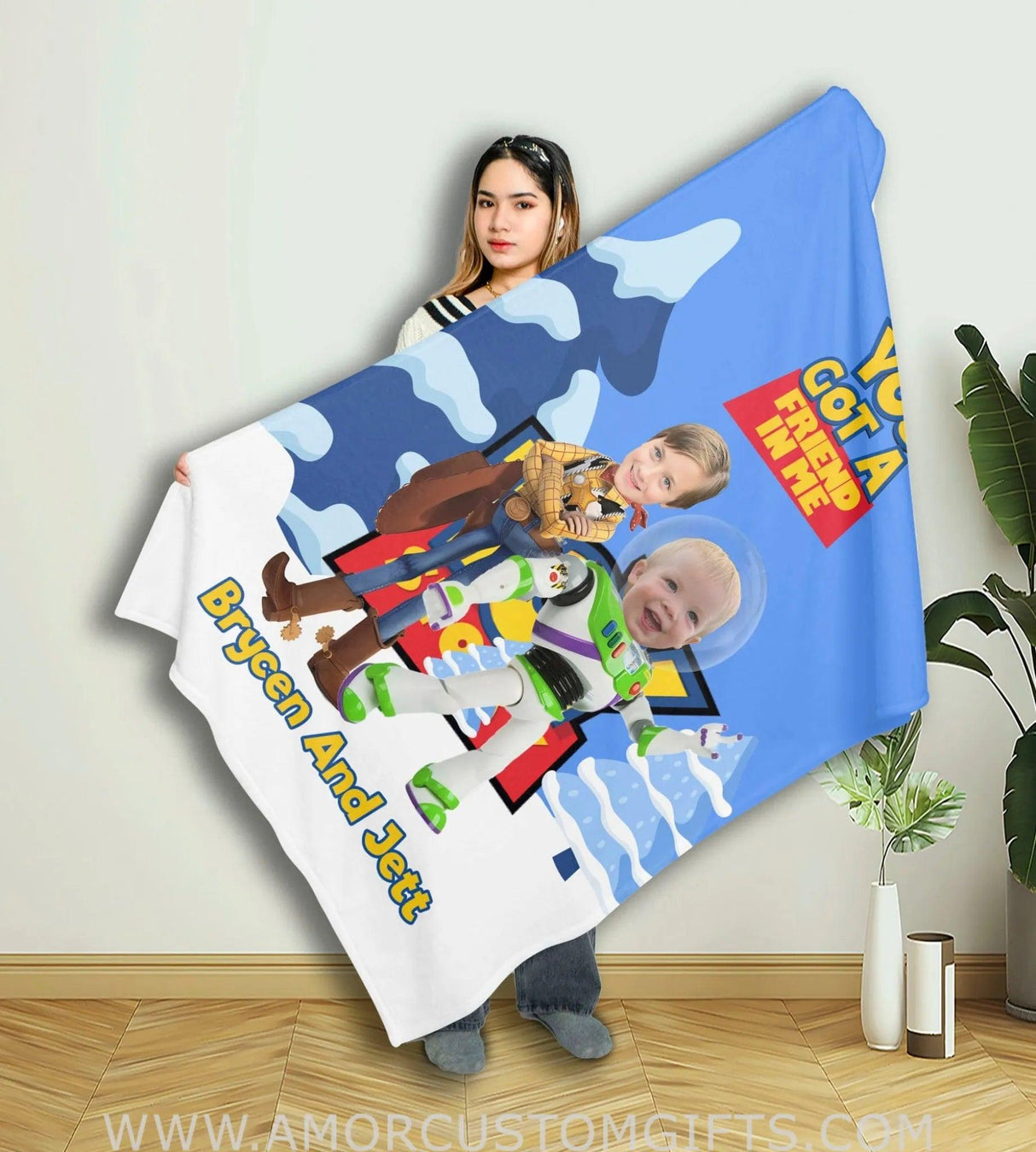 Blankets Personalized Woody & Buzz Photo Blanket | Custom Name & Face Boy Blanket