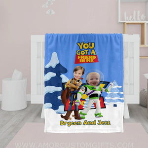 Blankets Personalized Woody & Buzz Photo Blanket | Custom Name & Face Boy Blanket