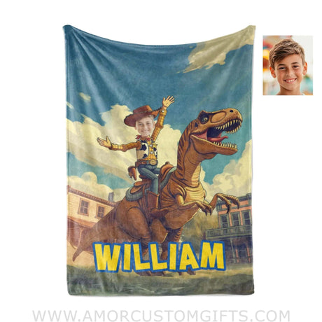 Blankets Personalized Woody Riding T-Rex Dino Boy Photo Blanket