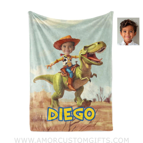 Blankets Personalized Woody Riding T-Rex Dino Photo Blanket