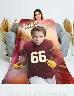 Blankets Personalized WS Football Commanders Boy Blanket | Custom Face & Name Football Boys Blanket