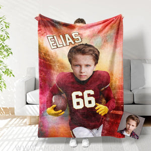 Blankets Personalized WS Football Commanders Boy Blanket | Custom Face & Name Football Boys Blanket